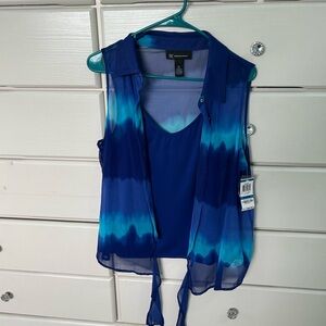 NEVER WORN INC International Concepts Blue Sleeveless Tie Front Blouse
